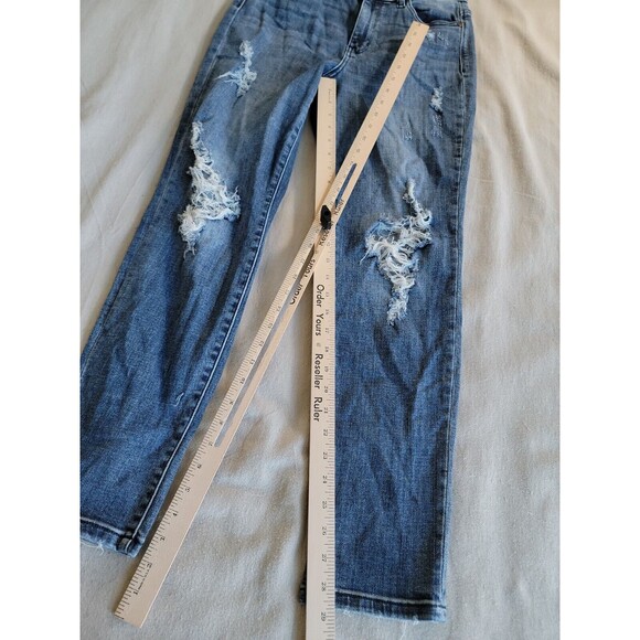 Judy Blue Womens 3 29x29 Jeans Boyfriend Mid Rise Distressed Stretch Logo Medium - Picture 2 of 16